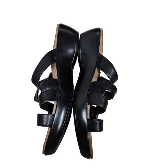 Dansko Womens Leather Platform Sandals Size 40 Hook Loop Straps Black Turquoise - Picture 12 of 14